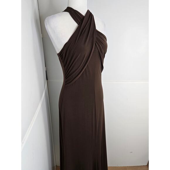 Spiegel EUC Vintage maxi high waist halter twist formal gown Small 6 dark brown - Picture 12 of 13